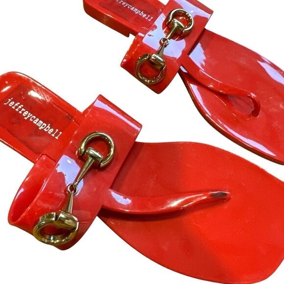 Revolve Jeffrey Campbell A Lil Bit Shiny Horsebit Jelly Thong Sandal NWOT - Picture 6 of 10